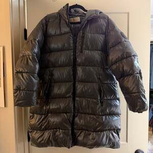 Michael Kors Women's Metallic Grey Longline Hooded Puffer Coat